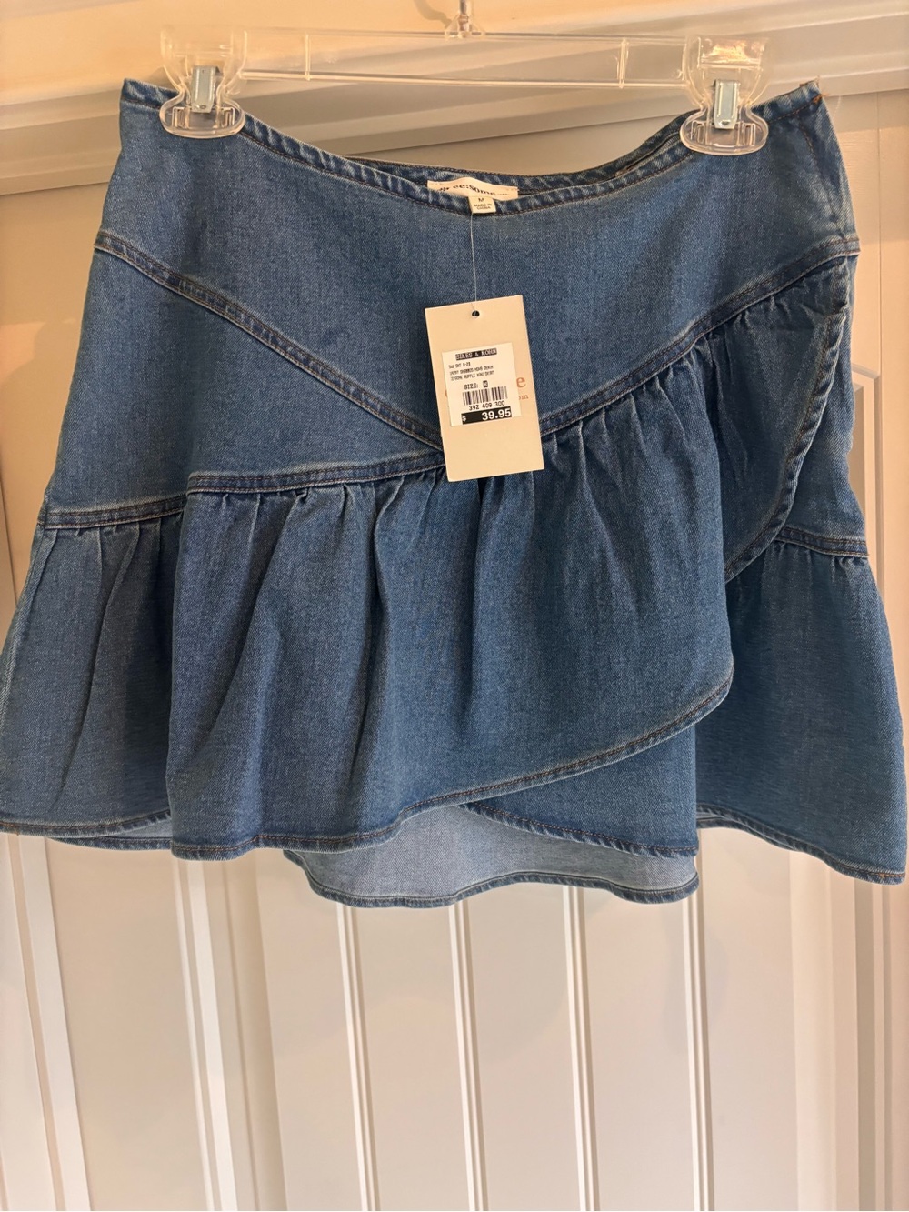 eesome Asymmetrical Denim Ruffle Skirt - Blue